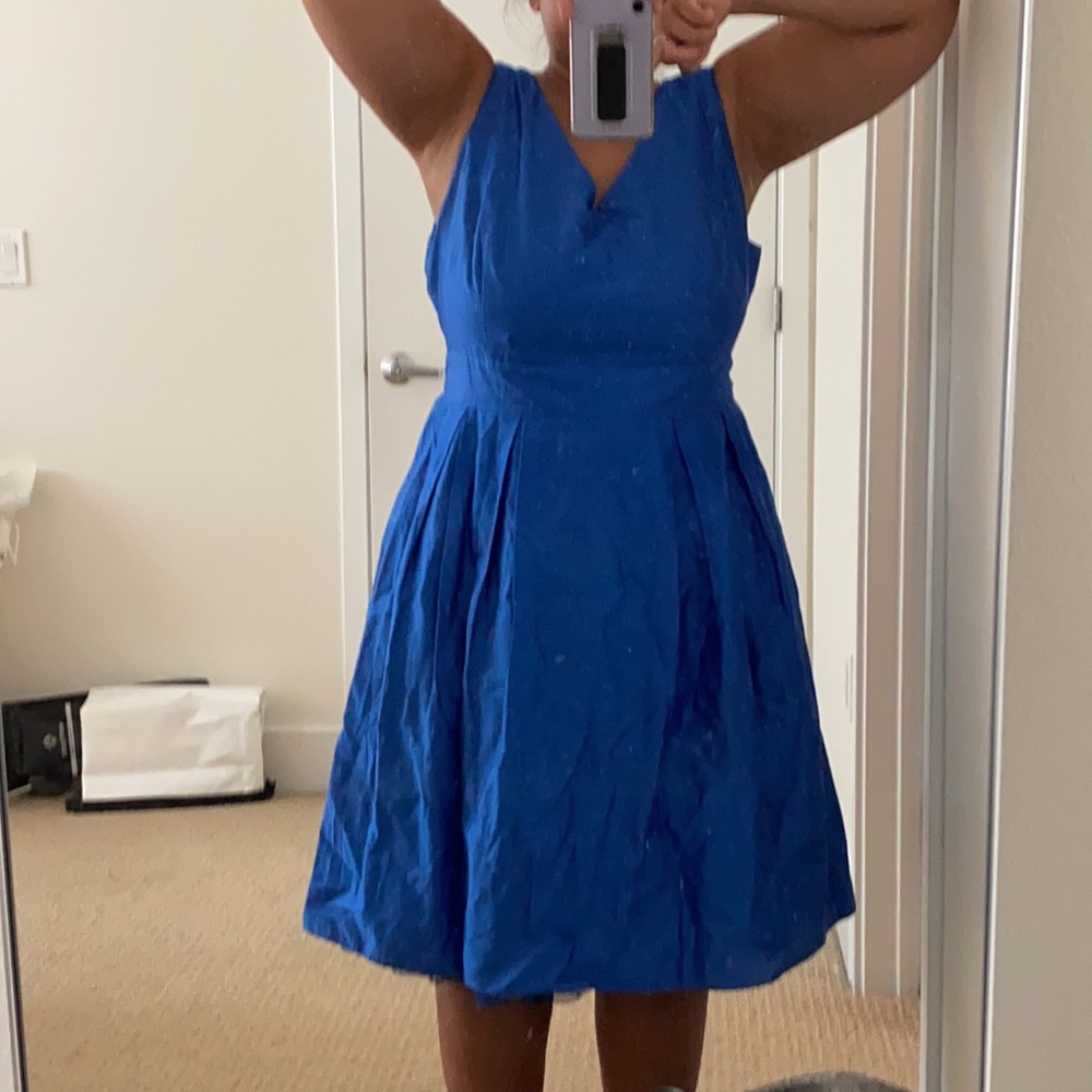 Peacock blue midi dress.